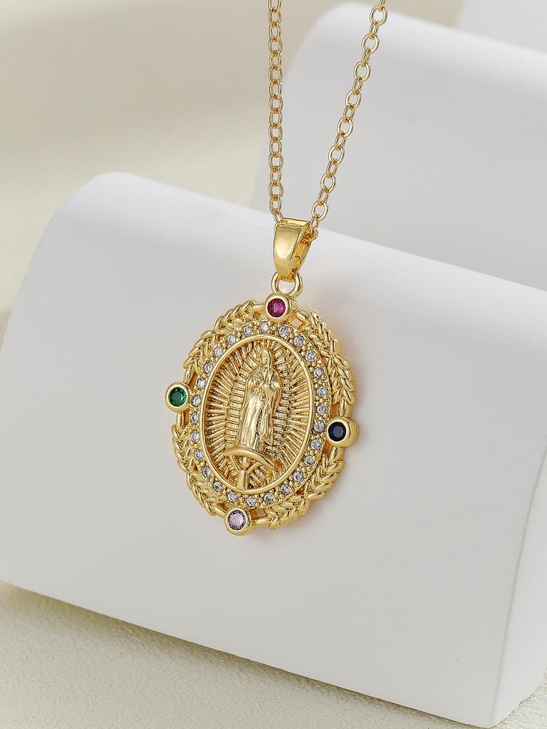 European and American Personalized Design with Micro Inlaid Zircon Santa Maria Series Necklaces In Colorful Religious Fashion