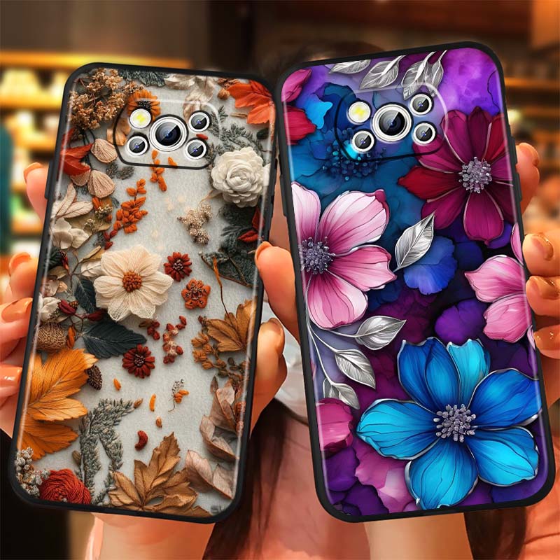 Butterfly Flower Pattern Phone Case For Xiaomi Mi Poco F3 F4 F5 F6 X3 X4 X5 X6 X7 M3 M4 M5 M6 M7 GT Pro 5G Black