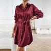 Elegant Women Long Sleeve Lace Up Dress Single Breasted Lapel Neck Autumn