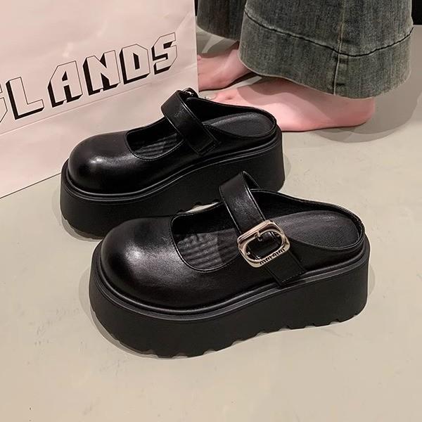 Height-increasing thick-soled bag head half slippers women's outer wear 2025 spring and summer new super fire French Mary Jane cool slippers muffin