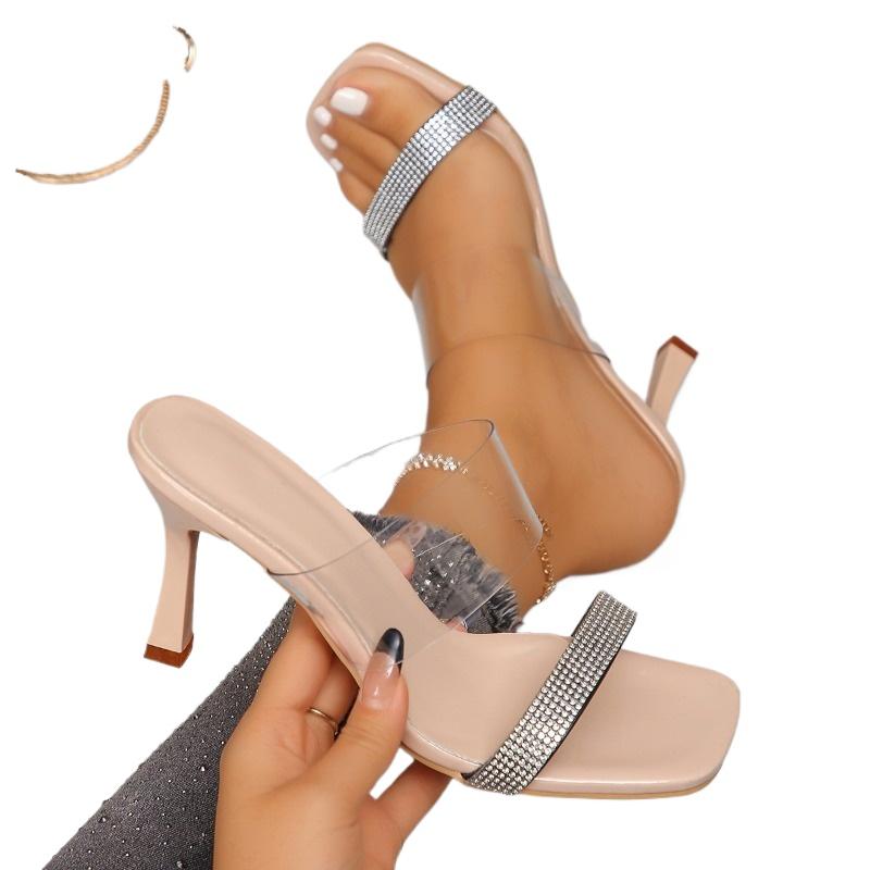 Women's Shoes Fashion Basic Women's Slippers Hot Sale Crystal Dress Slippers Women Summer Peep Toe Plus Size Heels Women