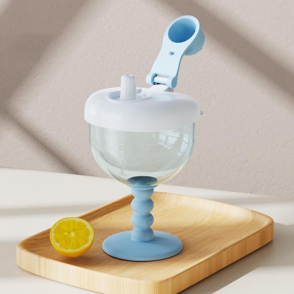 Cute No-Spill Goblet Cup with Lid Plastic Sippy Cup with Measuring Marks Drinking Cup for Toddlers