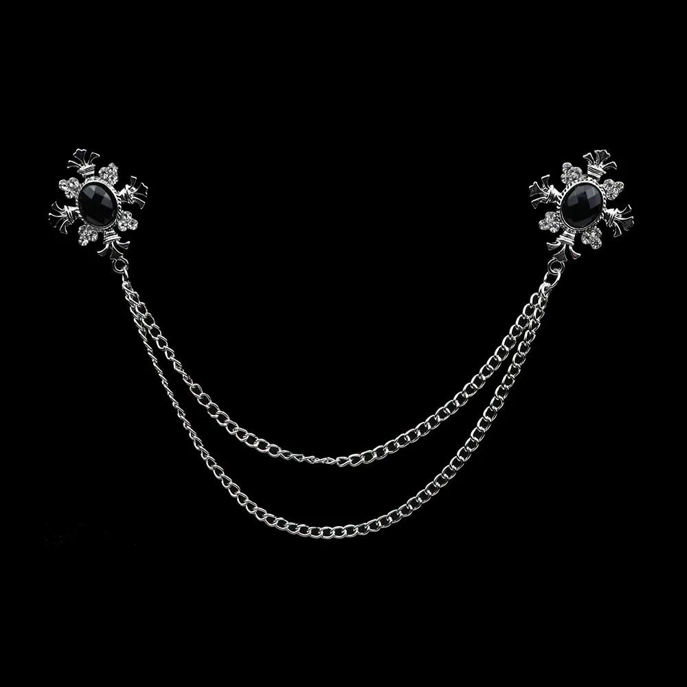 

Брошь со стразами в стиле ретро, ​​костюмная рубашка, цепочка с кисточками, булавка на лацкане, женские и мужские украшения, сплав, брошь на воротнике