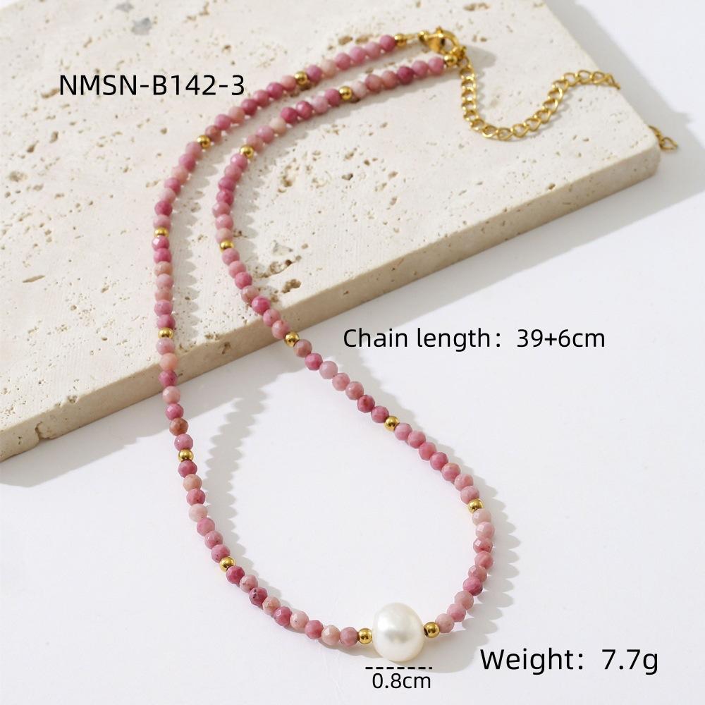 GEMCHIC Women s Pink Crystal Rhodochrosite Beaded Freshwater Pearl Necklace Layered Choker Fashion Jewelry