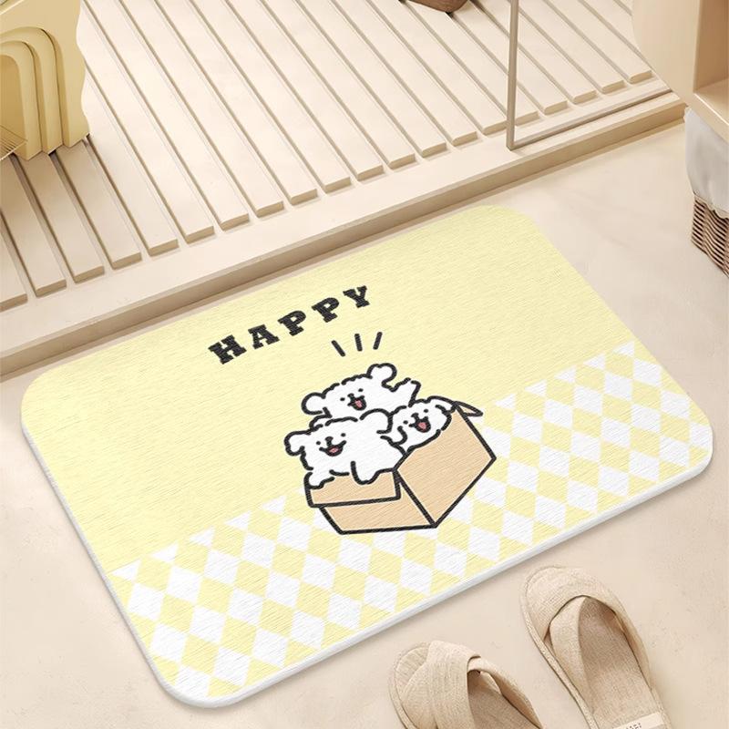 Cartoon hard diatom mud floor mat bathroom suction board non-slip quick-drying mat toilet door toilet floor mat foot mat