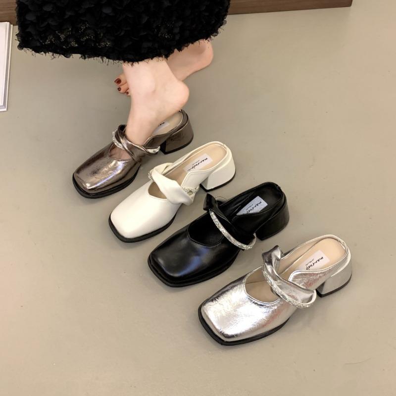High Heels Thick Heel Bag Head Half Slippers Women's Summer Wear New Models with Skirts One Pedal Single Shoes Sandals