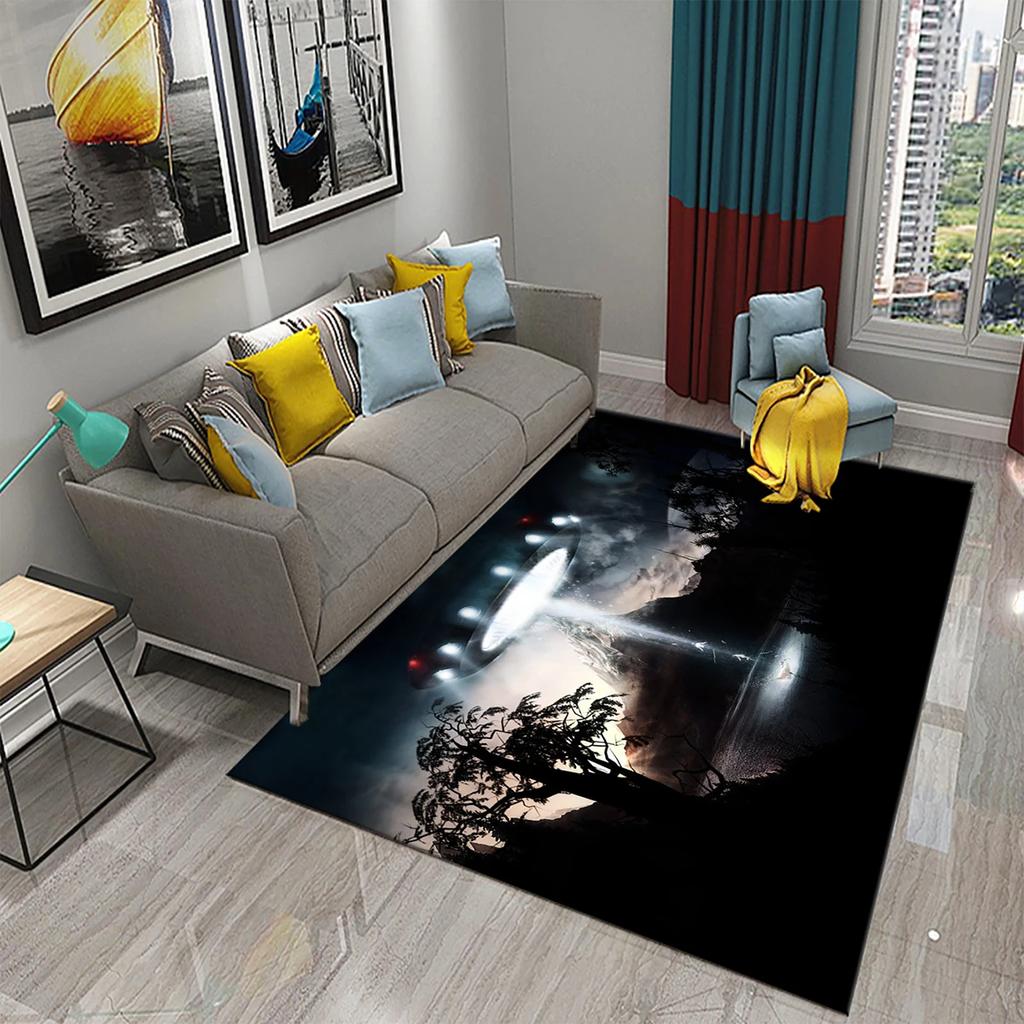 UFO Alien Carpet Mystery Science Fiction Theme Rugs for Bathroom Kitchen Floor Door Anti-Slip Mat Bedroom Entrance Decor Rugs