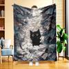 1pc of Black Cat and Paper Stack Flannel Blanket, High-definition Digital Print, All-season Use, Sofa Throw, Skin-friendly Soft 100% Polyester, the Pe