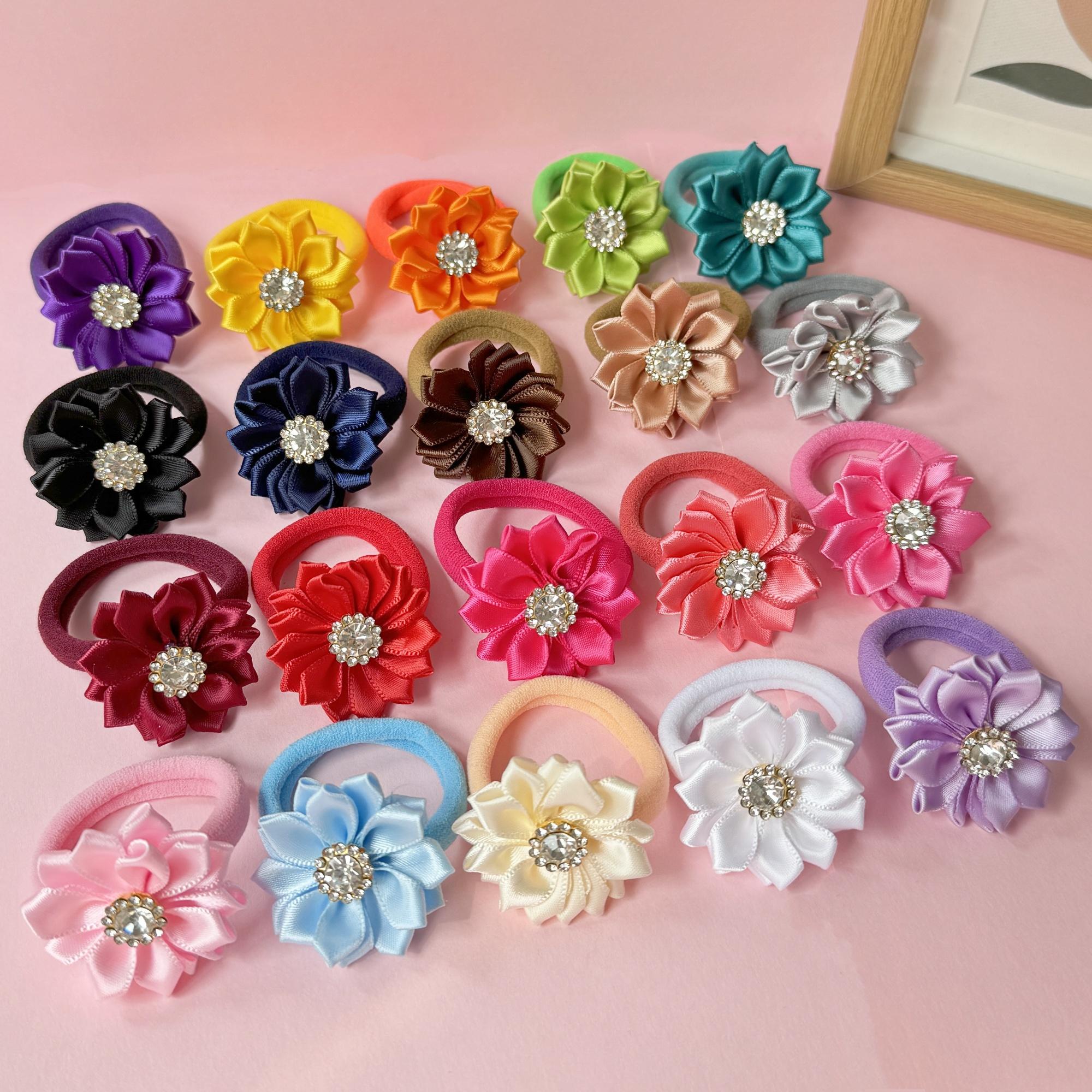 

5/20 шт. Хрустальные резинки для волос с цветком для детей, девочек, эластичные нейлоновые повязки на голову, флоральные держатели для хвостика, аксессуары для волос для девочек