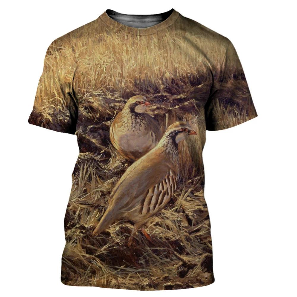 Camouflage Hunting Animals Quail 3D Print Summer Men's O-Neck T-shirt Casual Short Sleeve T Shirt