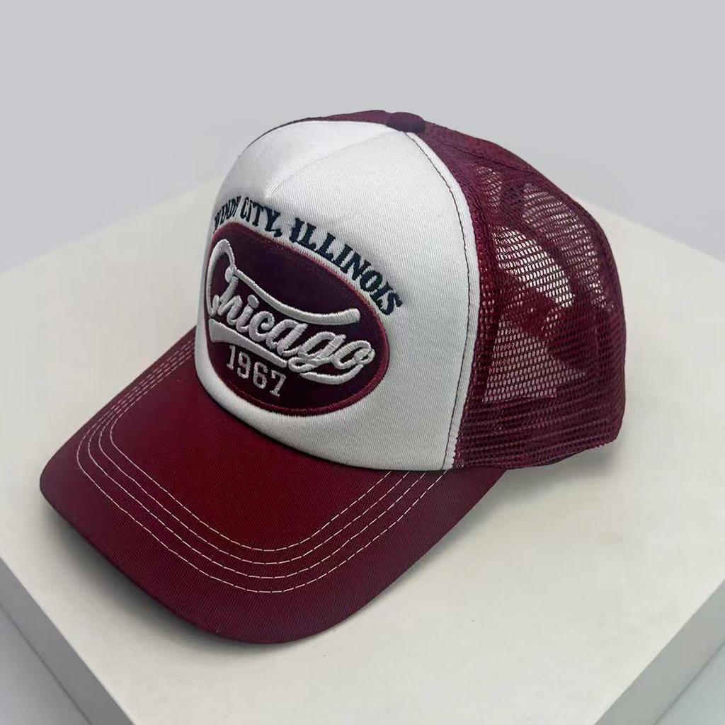 New Unisex American Hip-hop Letter Embroidery Baseball Hats Sunshade Color Block Breathable Street Trucker Caps Versatile Mesh