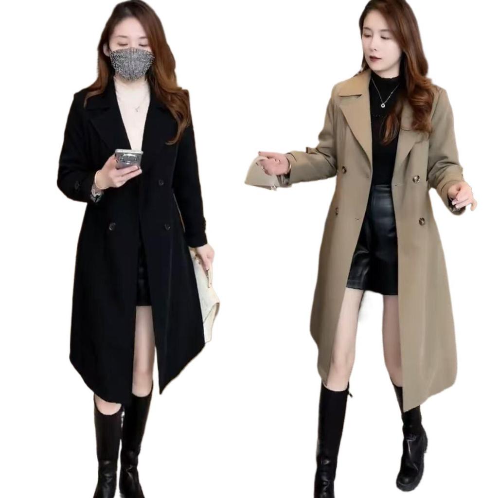 Women's Fleece-Lined Mid-Length Windbreaker - 2025 Autumn/Winter Korean Style Suit Collar Coat