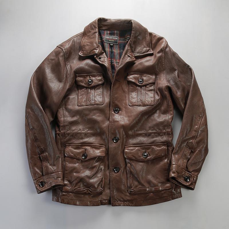 

Мужская полевая куртка M65 из овчины растительного дубления с несколькими карманами 2XL (77.5-85 kg) темно-коричневого