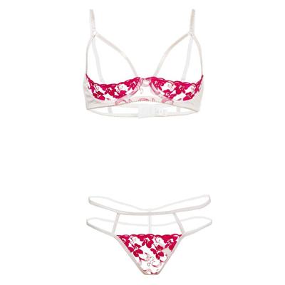 Black Omen Offener Cup BH Cupfrei Schritt Weißes Mesh Set, BH, Dessous, Löcher, Split, Shorts, Unterwäsche, (FJ302-Weiß + Rosa, L) bs105-l-FJ302-wh-pk