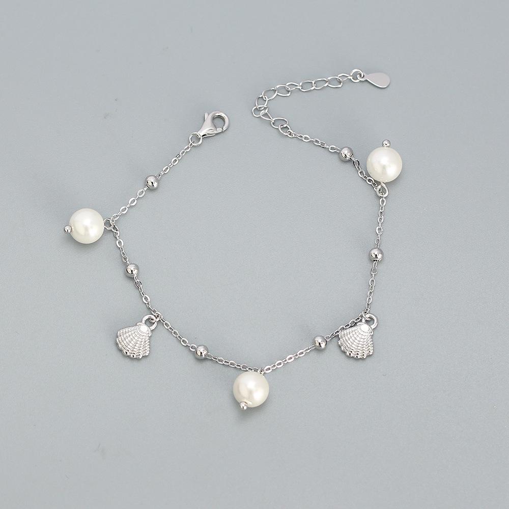S925 Sterling Silver Pearl Shell Charm Bracelet - Fresh Summer Girl's Jewelry