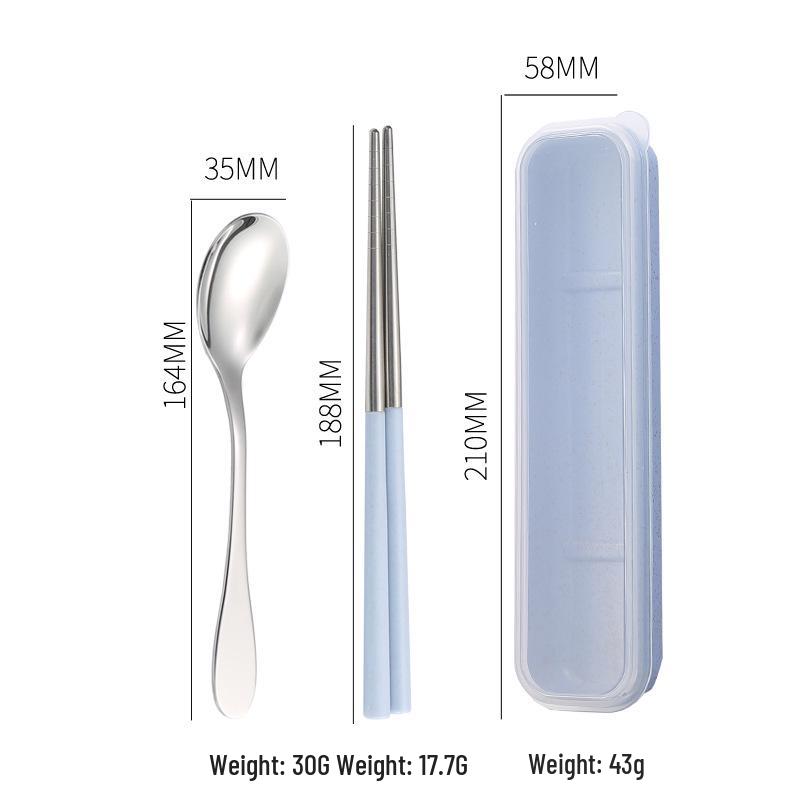 Stainless Steel Travel Cutlery Set: Fork, Spoon, Chopsticks with Portable Storage Box