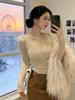 Women's Pure Desire Slim Fit Purple Cross Charm Lace Top with Velvet - Long Sleeve for Autumn & Winter