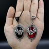 Dark Gothic Time Gem Bat Pendant Necklace - Unisex Halloween Jewelry