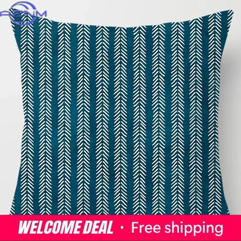 Modern Simple Dark Blue Geometric Pillowcase Home Sofa Cushion Cover