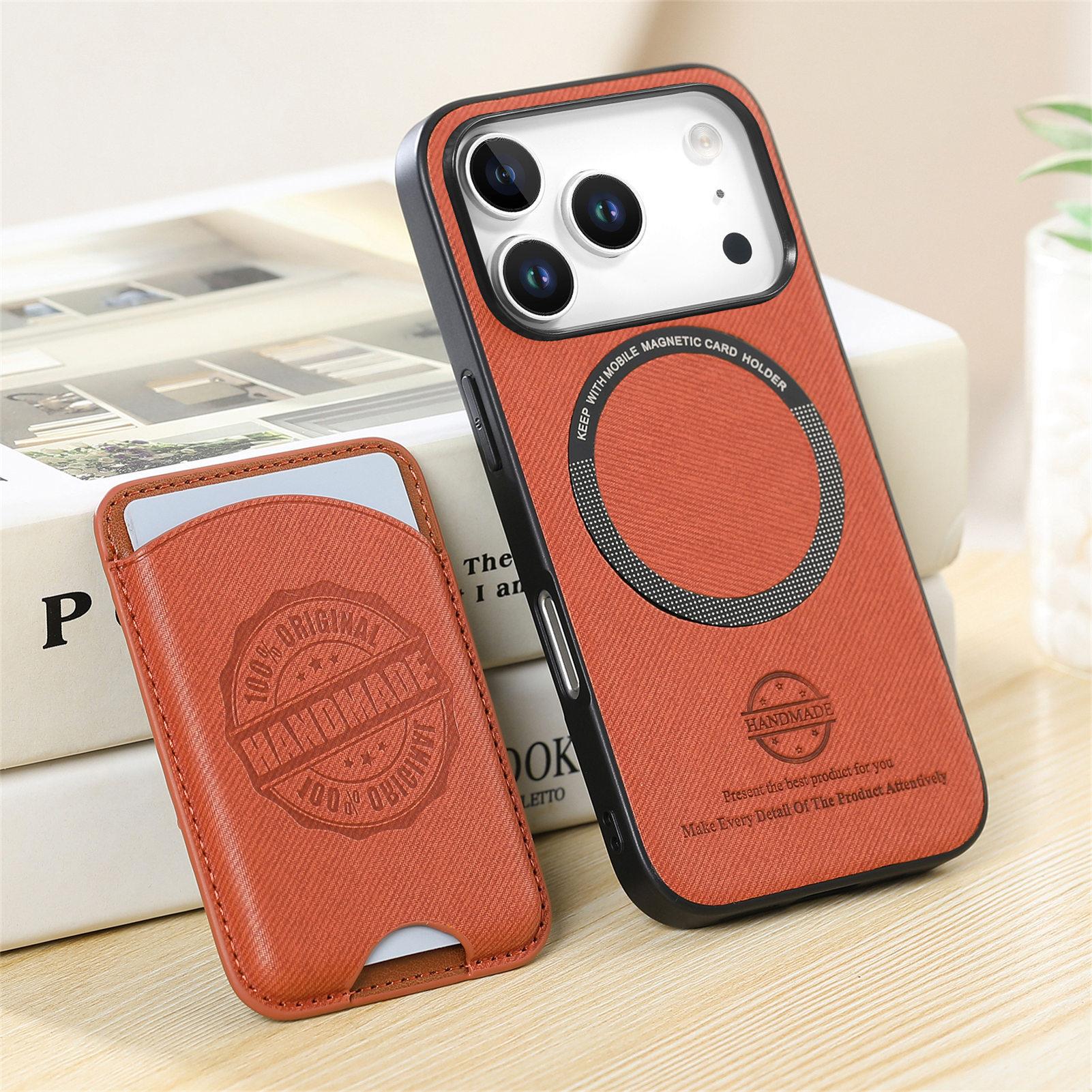 

Push Pull Card Magnetic Bag Plain Leather Case for iPhone 17 Pro Max Air 17 16E 16 Plus 15 14 13 12 11 Detachable Phone Cover iPhone 11 коричневый