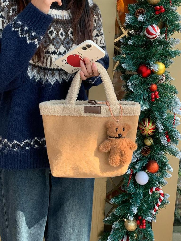 Faux Lammwolle Damen Kleine Umhängetaschen Niedliche Pelzige Damen Geldbörsen Handtaschen Winter Einfache Damen Achseltaschen Weihnachtsgeschenk