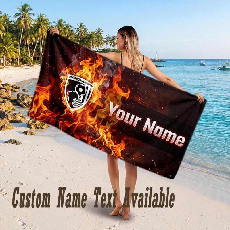 Bournemouth Football Design Beach Towel Custom Text Large Towel for Beach Vacation