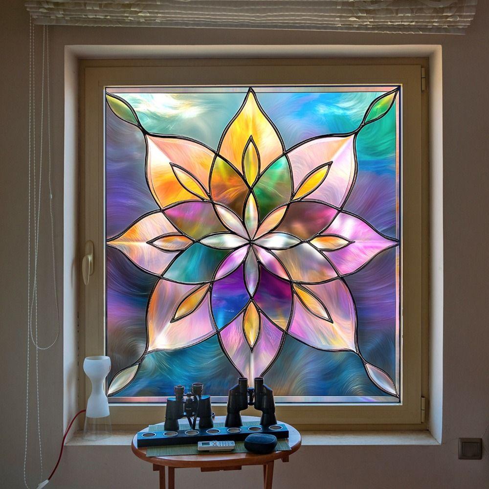 Floral Pattern Static Window Stickers Glass Block Design Decorative Sticker  Home Decoration