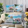 Beach Scenes With Flowers Printed Decorative Cushions Polyester pillowcase, sofa decorative cushion cov Headboard Pillow