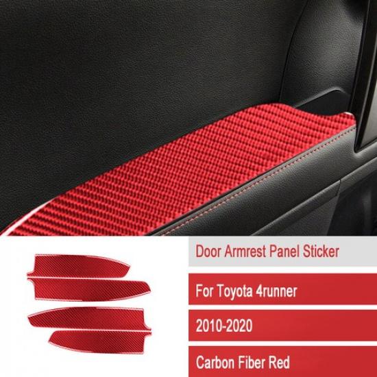 4pcs Red Carbon Fiber Interior Door Armrest Panel Cover For Toyota 4Runner 10-20