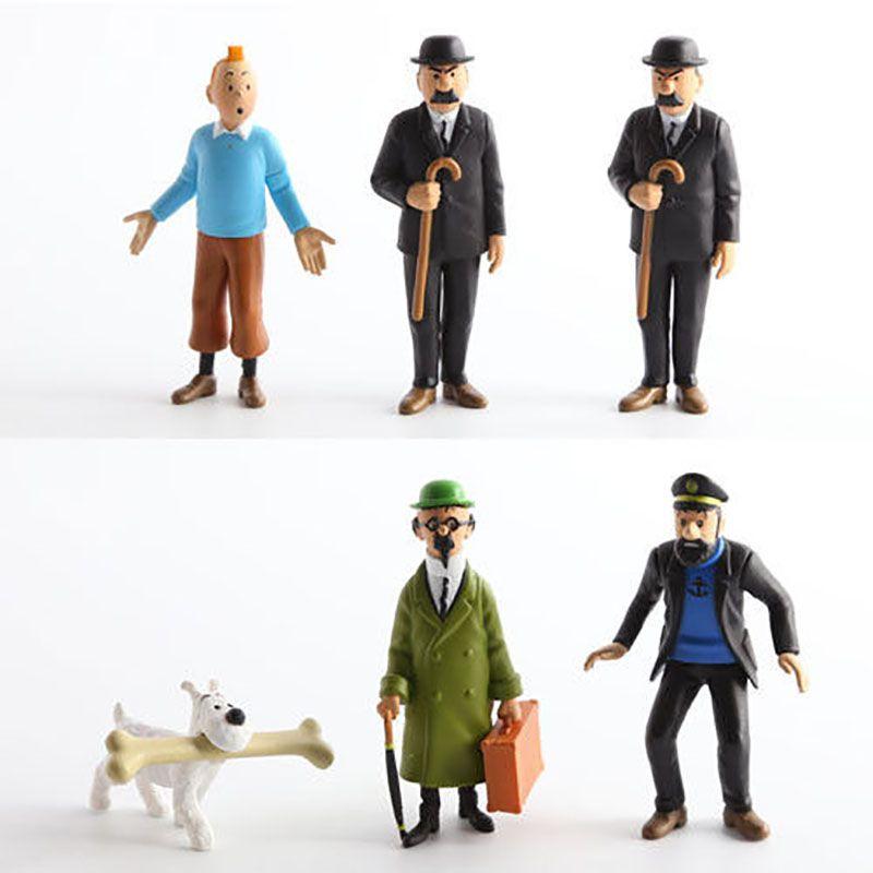 6pcs The Set Adventures Of Tintin Snowy Captain Haddock Action Figure Kids Gift