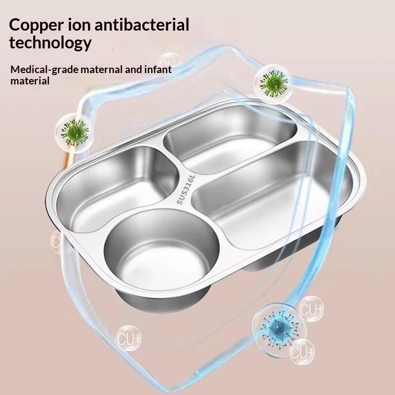 2/3/4 Grids Food Plate Dishes Reusable 304 Stainless Steel Square Divided Dinner Plates Fruit Salad Plate Tableware Container