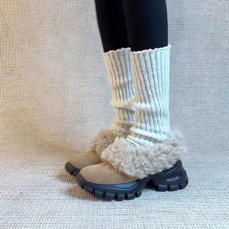 Sheepskin Version Small Fashion Commuter Thick-soled Fluffy Shoes Women's One-pedal Leather Casual Leather Cotton Shoes Single Shoes