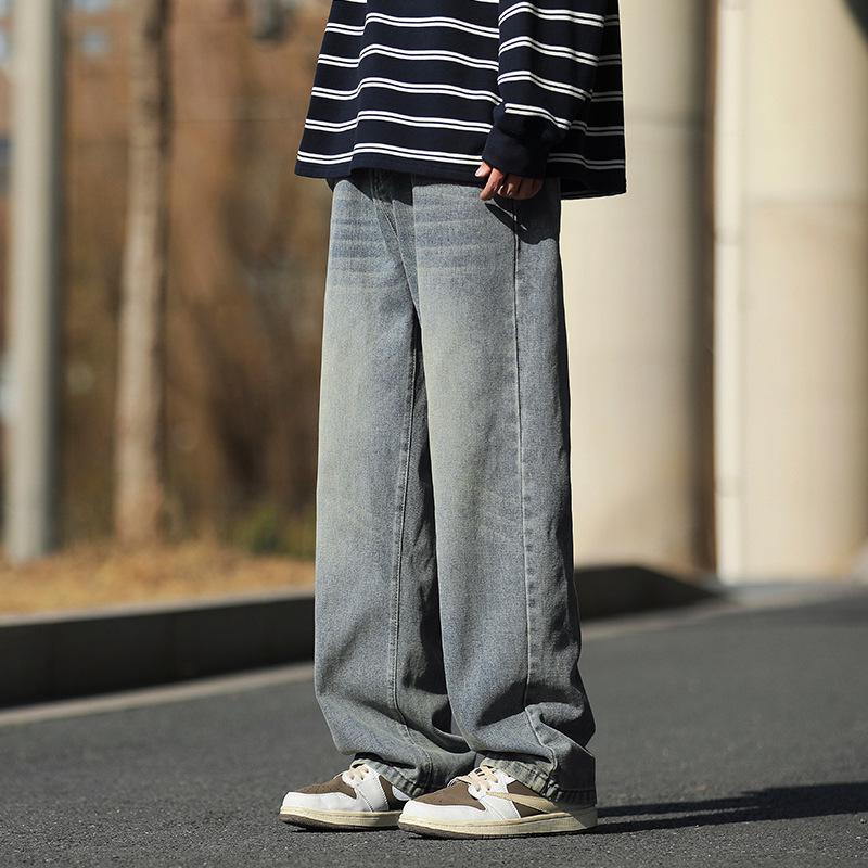Yadu Four Seasons Retro Denim Loose Straight-Leg Jeans Unisex Casual Pants 526