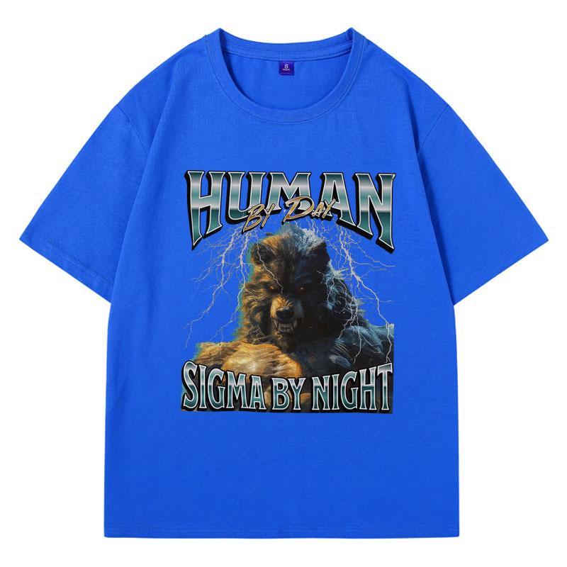 Mensch bei Tag Sigma bei Nacht 90er Grafik T-Shirts Herren Lustiges Meme Y2K Kleidung T-Shirt Vintage Oberteil Jungen Geburtstagsgeschenk für ihn T-Shirt
