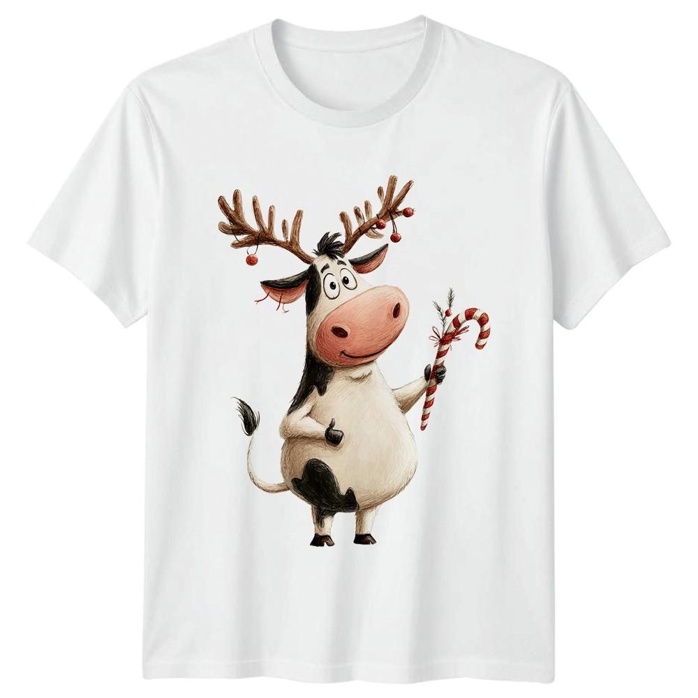 Christmas Cow Reindeer Holiday Animals Unisexs TShirt Unisexs Tee Cartoon Graphic S