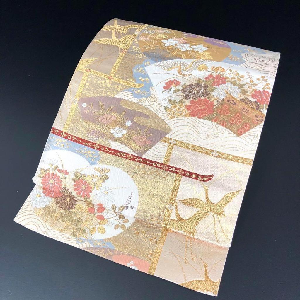 Used SO-318 Fukuro obi (six pieces), pure silk, Rettori Dynasty Chinese pattern, gold thread, crane, flower