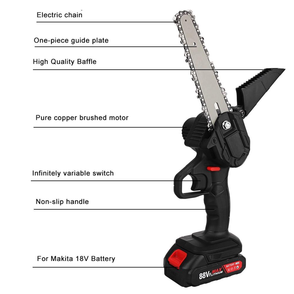 Mini 6 Inches Electric Chainsaw 88V Battery Woodworking Pruning Chainsaw One Hand Garden Logging Saw Power Tool 3000W