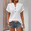 Spring and Summer New Style Fashion Casual Solid-Colored Button-Up V-Neck T-Shirt for Women