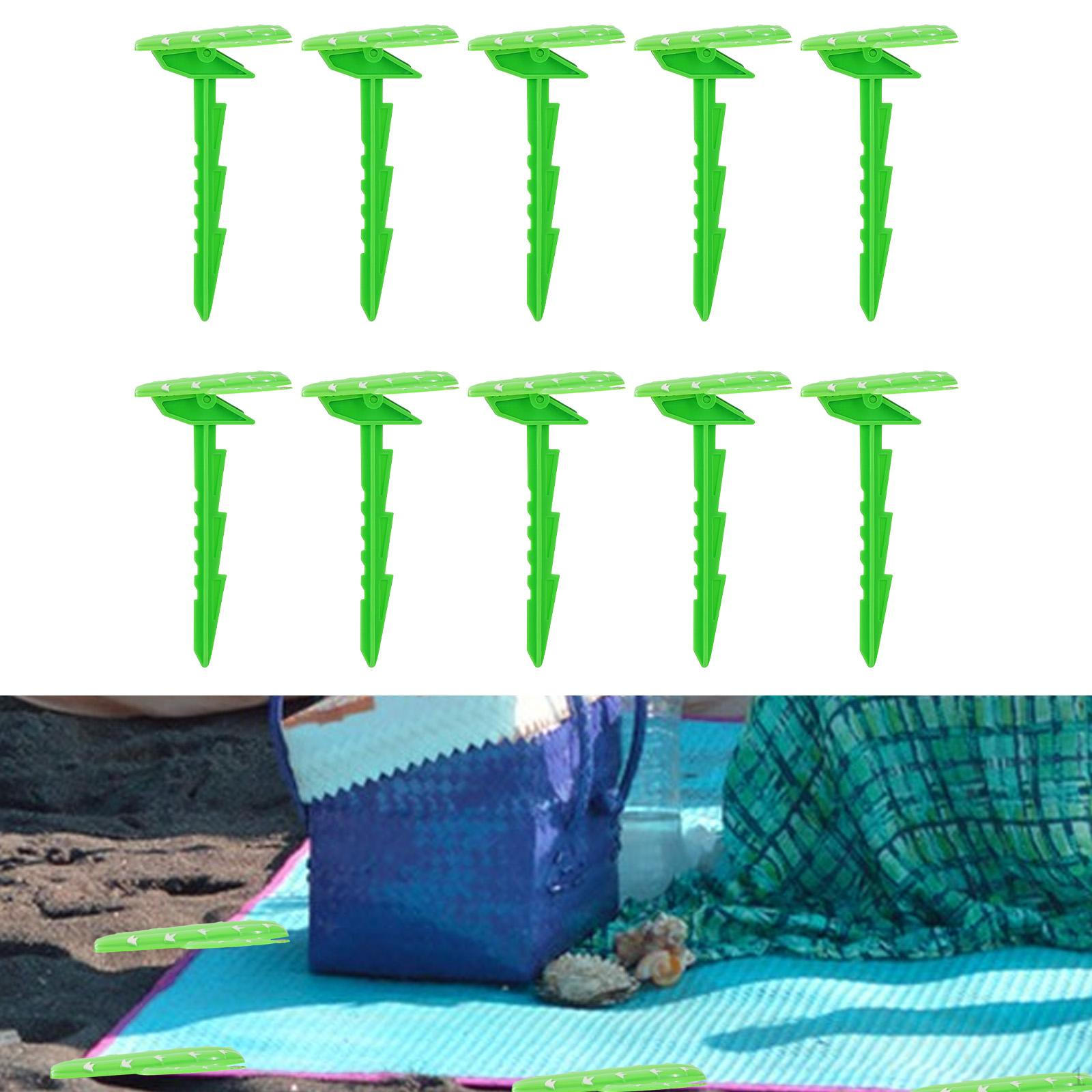 

10 Pieces Outdoor Mat Beach Towel Anchor Stakes Clips Windproof зелёный