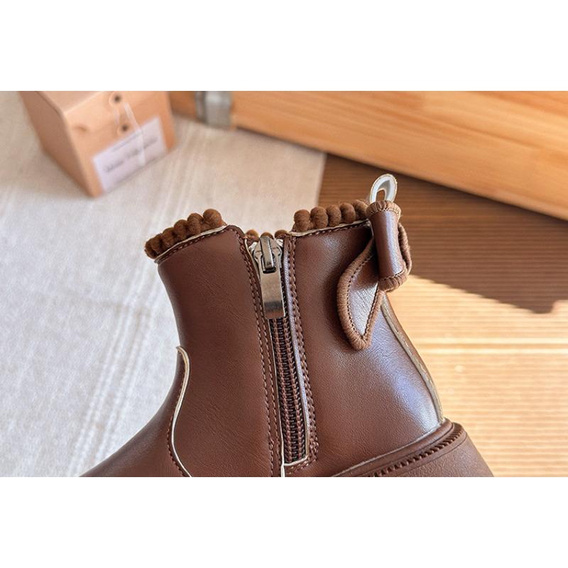 Kids Girls British Style Fleece Lined Soft Sole Princess Martin Ankle Boots