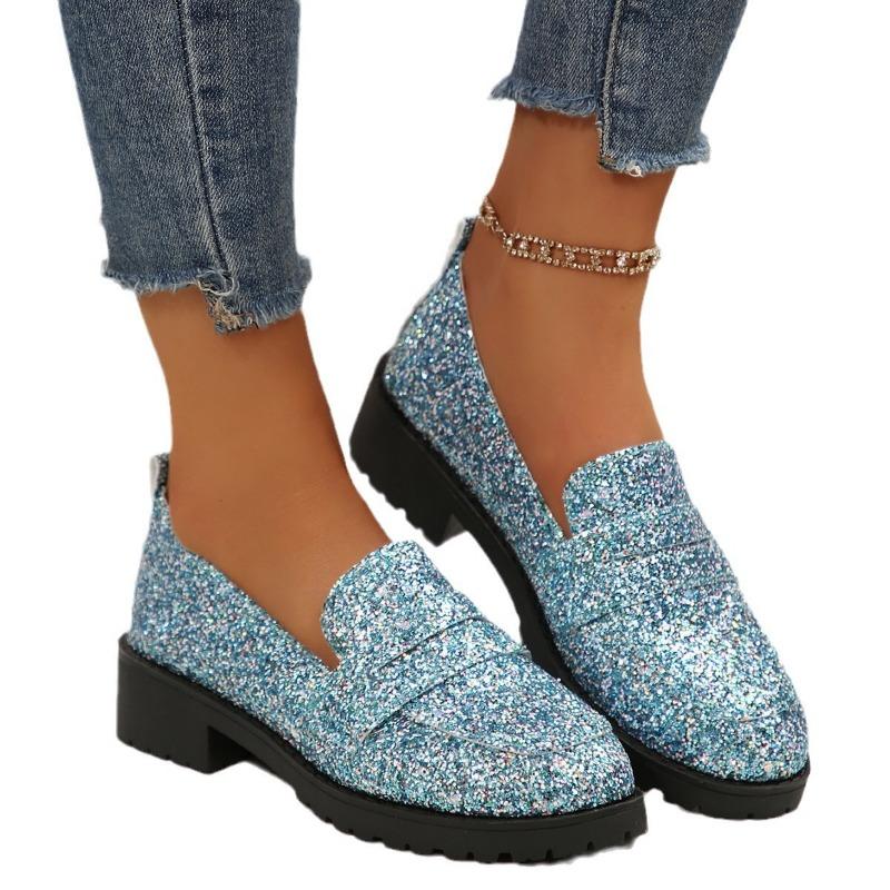 Autumn and Winter New Comfortable Casual Women's Flash Diamond Shoes Thick Heel Thick Sole Foot Lady Women's Shoes