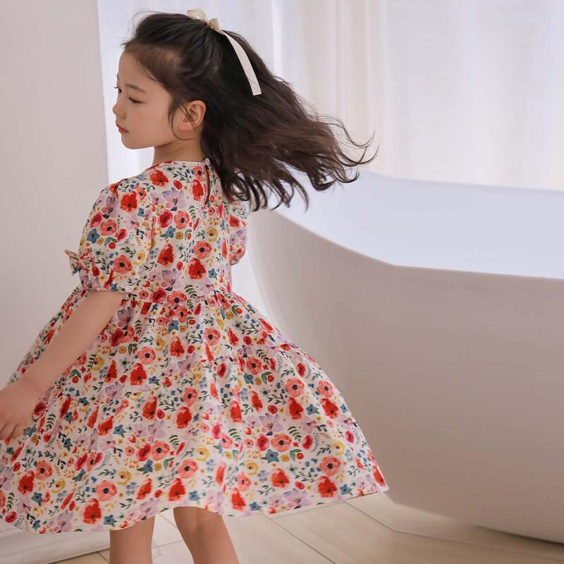 Tutu Xiaoxiang Girls' Red Floral Cotton Princess Dress