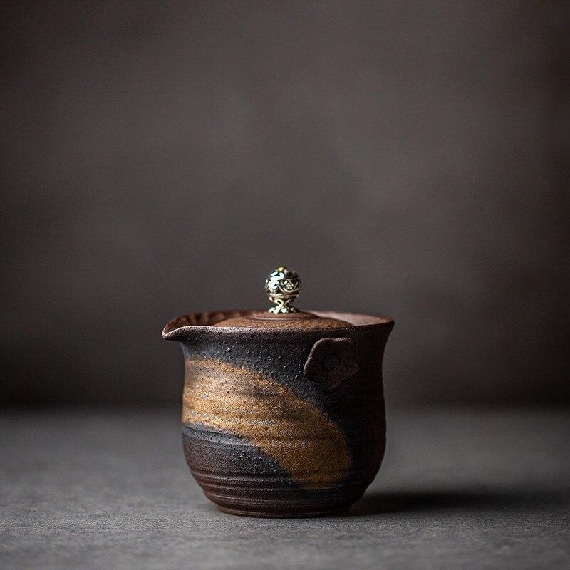 210ml Japanese Style Ceramic Gilded Teapot Vintage Old Rock Clay Coarse Pottery Kung Fu Tea Set