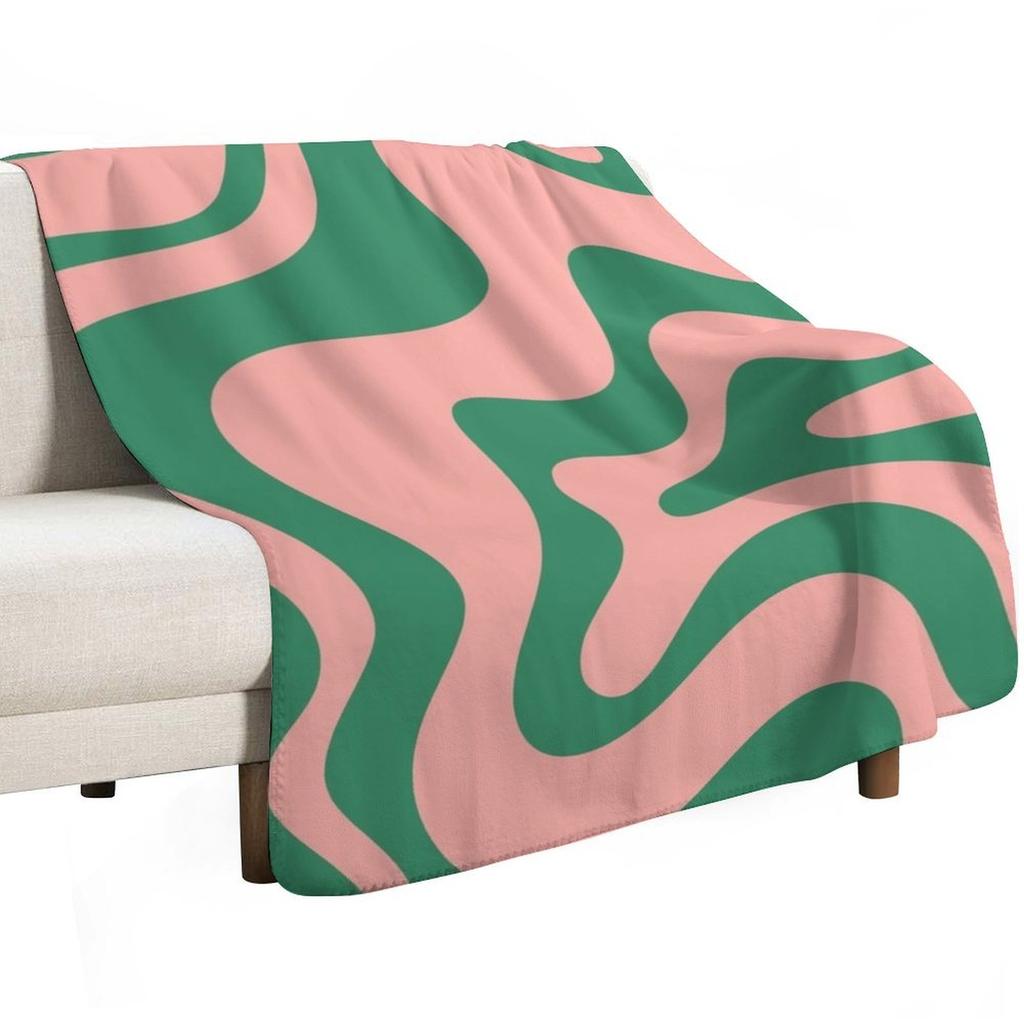 Flüssiger Wirbel Zeitgenössisches Abstraktes Muster in Rosa und Grün Tagesdecke Bettüberwurf Sofaüberwurf Strand Dünne Decken