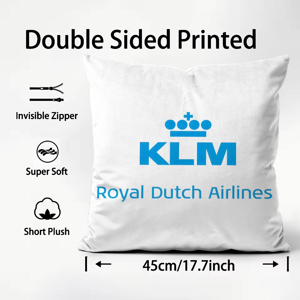 Netherlands Klm Dutch Airlines Cushion Cover Plush Fabric Soft Double-Sided Printed Sofa Warm Winter Home Child Gift Pillow Case