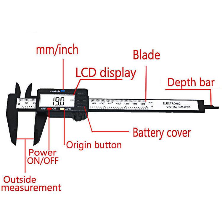 Vernier Caliper 150mm 6" Measuring Tool LCD Digital Electronic Carbon Fiber Gaug Vernier Caliper 150mm 6" Measuring Tool LCD Digital Electronic Carbon Fiber Gaug