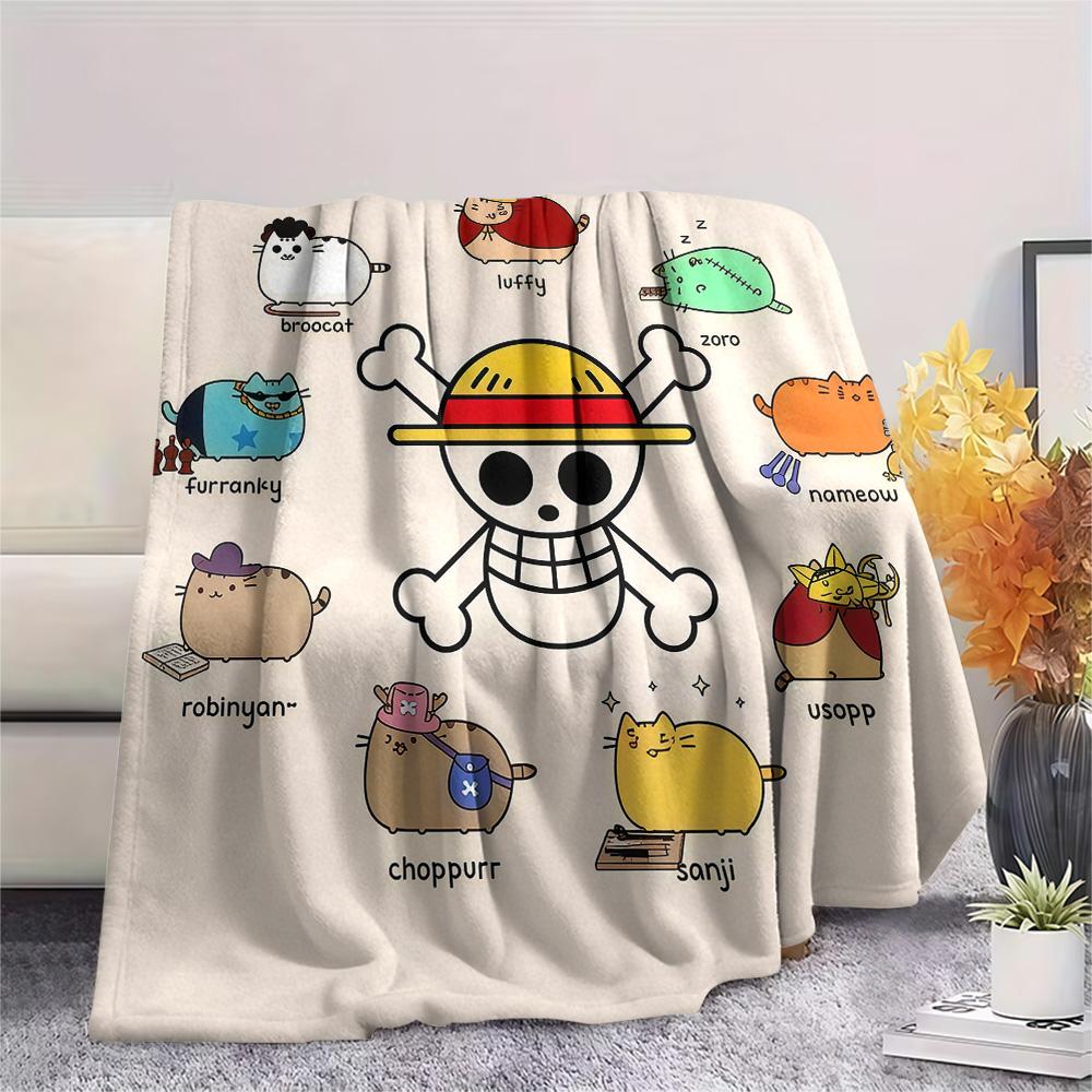 שמיכת פלנל מודפסת One Piece 1 יחידה מתאימה לכל העונות לקישוט הבית חום ונוחות מתנות מתנה לחג