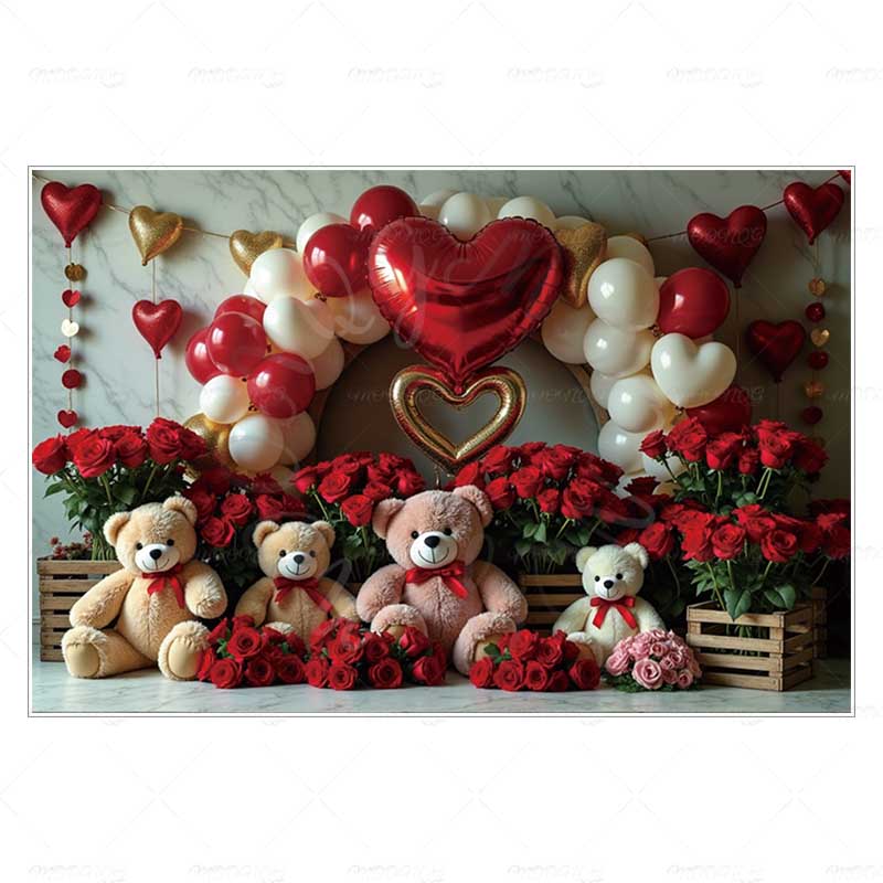 MOON.QG Valentine's Day Decoration Photo Background Candy Shop Teddy Bear Rose Soad Backdrops For Photography Studio Photozone