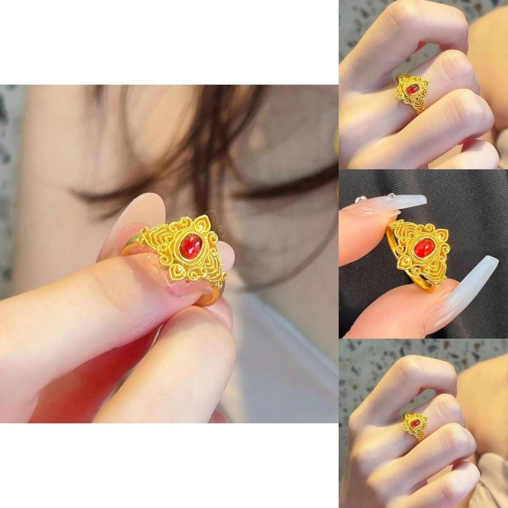 Elegant Ancient Style Geometric Copper Ring For Women With Adjustable Open Design