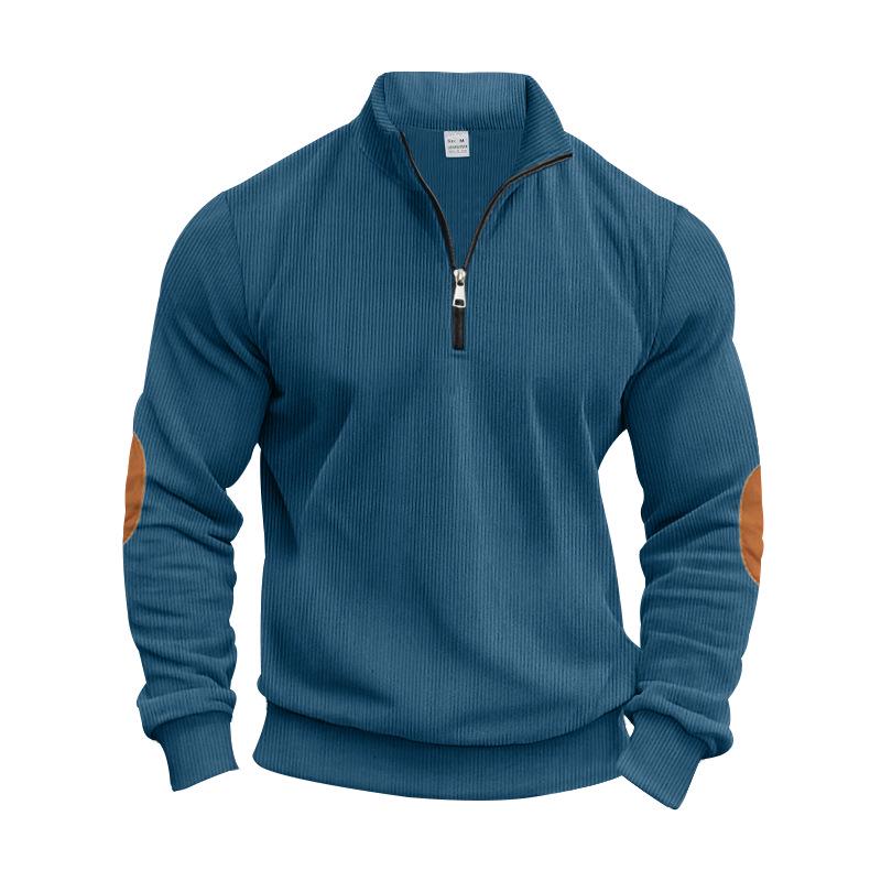 Men's Corduroy Half-Zip Stand Collar Long-Sleeve Hoodie - Autumn/Winter Collection